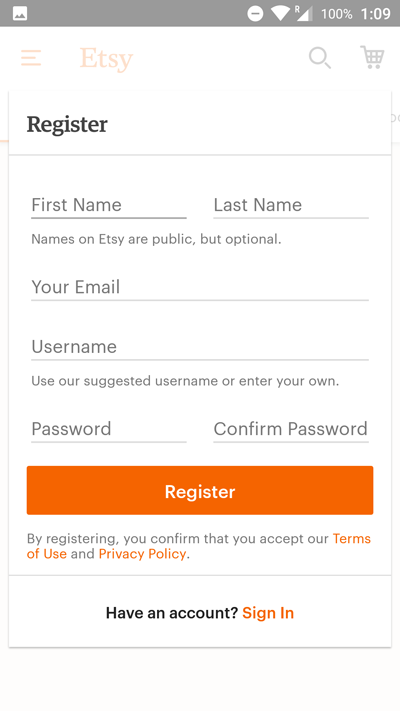 app engagement etsy registration