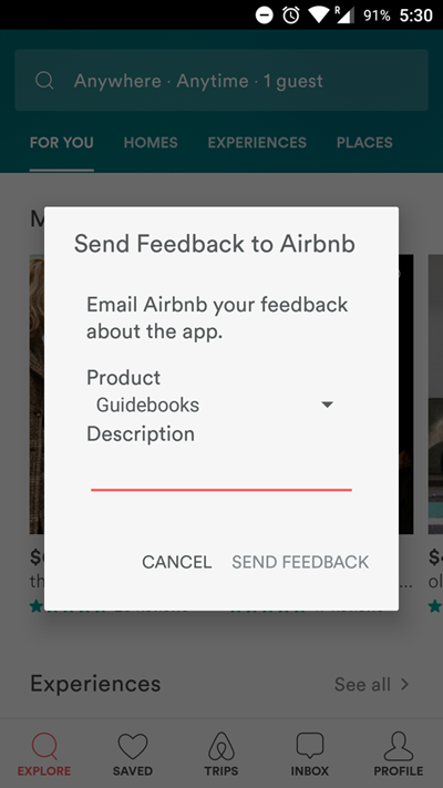 app engagement airbnb feedbacl
