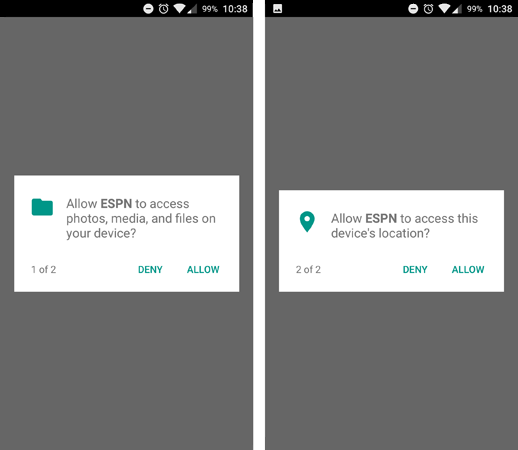 app engagement espn in app message permissions