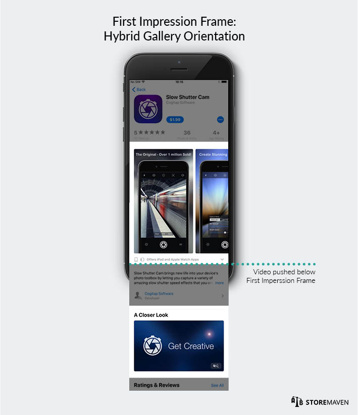 iOS 11 App Store: First Impression Frame with Hybrid Gallery